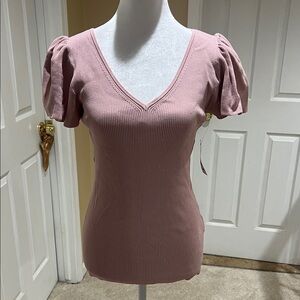 INC International Concepts Mauve V-Neck Puff Sleeve Blouse